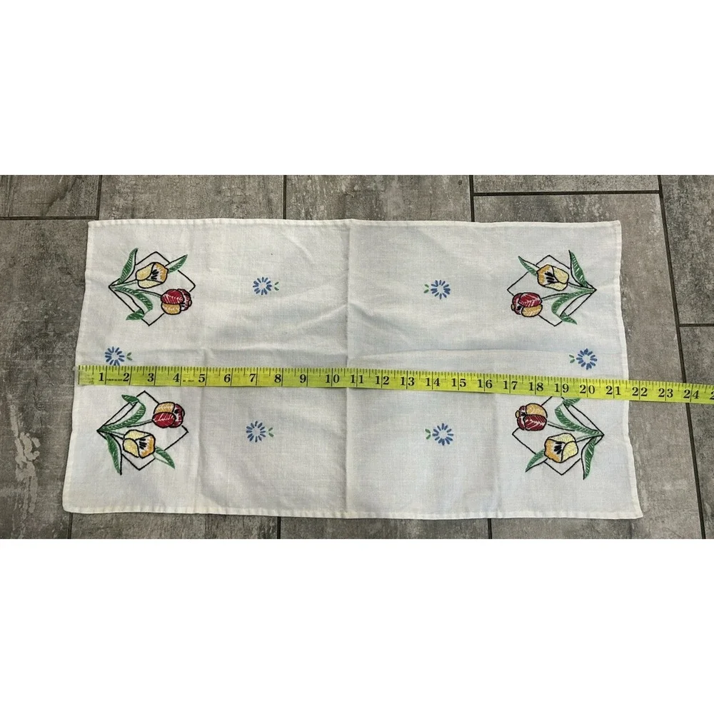 Vintage Cross Stitch Napkin Set Tulip Flowers‎ Country Cottage Kitchen Farmhouse